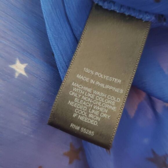 Express Blue Star Print Sheer Blouse Size Small - Picture 8 of 8